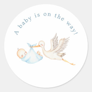 Autocollant rond Baby Shower Blue Stork
