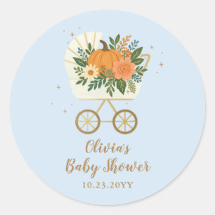 Autocollant Rond Baby Shower Citrouille Bleue Bébé