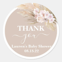 Autocollant rond Baby shower en herbe Pampas de Bo