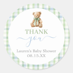 Autocollant rond Baby Shower Ours Prépa Garçon