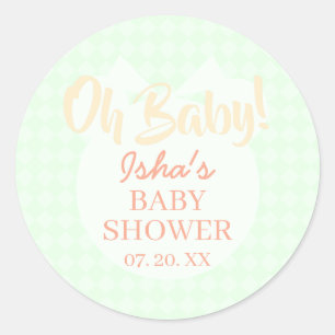 Autocollant Rond Baby Shower Vert Clair Oh bébé