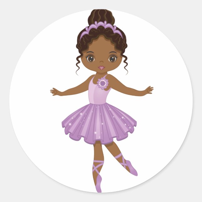 Autocollant rond Ballerina Cute Afro-Américain (Devant)
