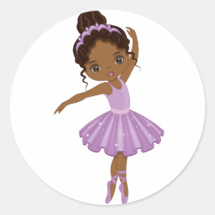 Autocollant rond Ballerina Cute Afro-Américain