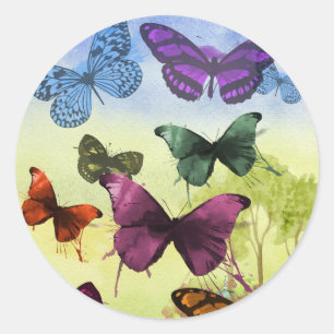 Autocollant rond, brillant, grand, PAPILLONS de 3
