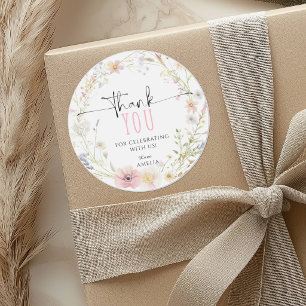 Autocollant rond cadeau d'anniversaire Fleur des c