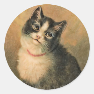 Autocollant rond Chat noir et blanc