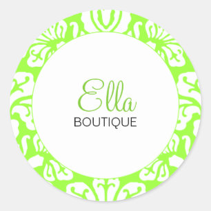 Autocollant rond chic de damassé de chaux d'Ella