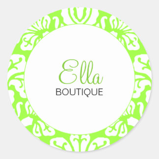 Autocollant rond chic de damassé de chaux d'Ella