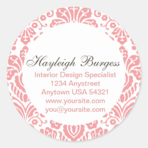 Autocollant rond chic de damassé rose de Hayleigh