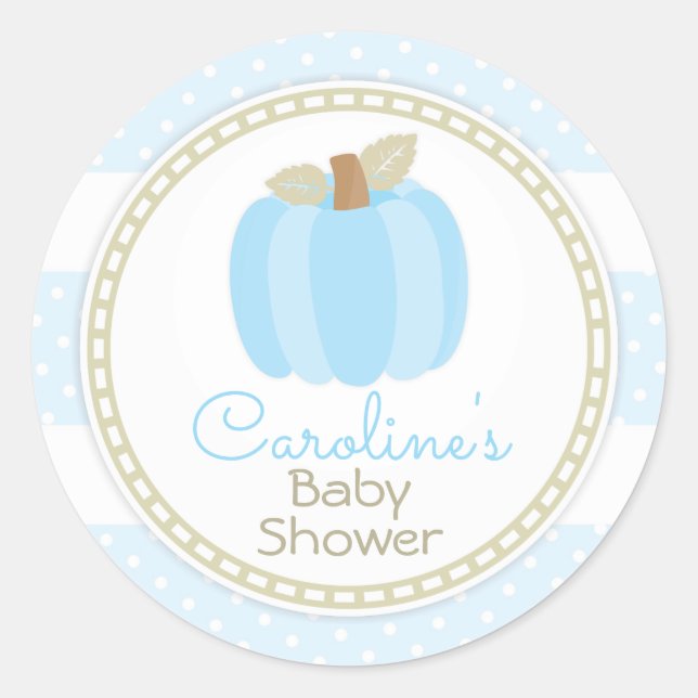 Autocollant rond Citrouille Baby shower bleu (Devant)
