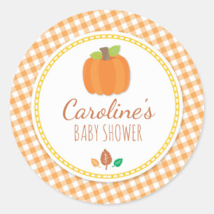 Autocollant rond Citrouille Baby shower d'automne
