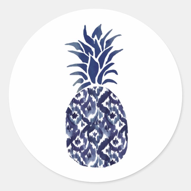 autocollant rond classique à ananas bleu indigo (Devant)