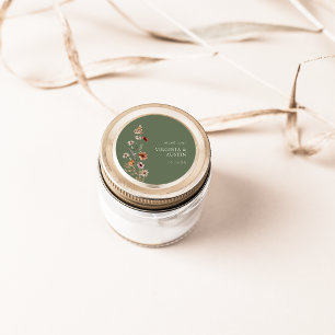 Autocollant rond classique à fleurs vertes