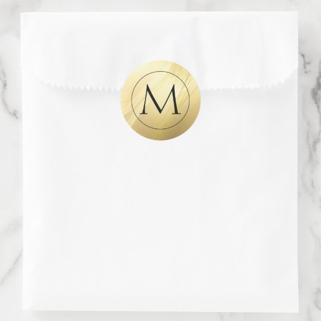 Autocollant rond classique à monogramme doré (Sac)