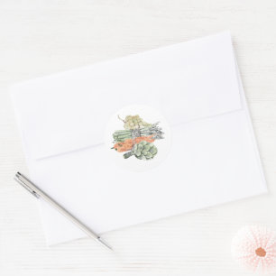 Autocollant rond classique aquarelle légumes & rai