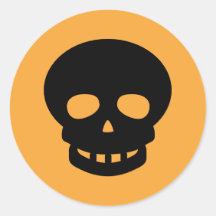 Autocollant rond classique au crâne noir orange