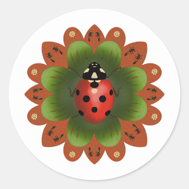 Autocollant rond classique avec coccinelle sur rou (Devant)