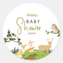 Autocollant rond classique Baby shower Forest Anim