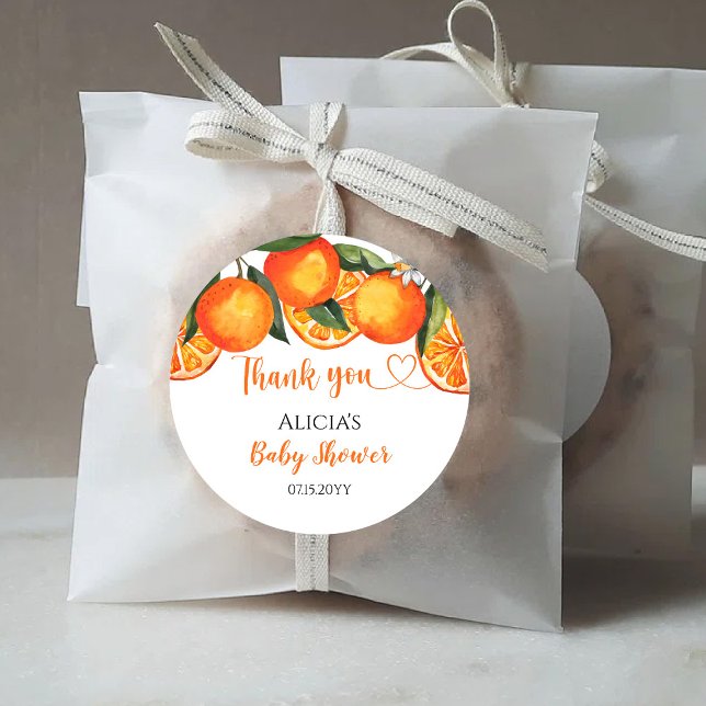 Autocollant rond classique Baby Shower orange mign (Créateur téléchargé)
