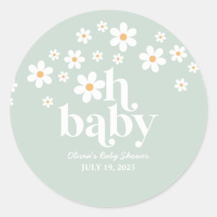 Autocollant Rond Classique Baby Shower Retro Daisy