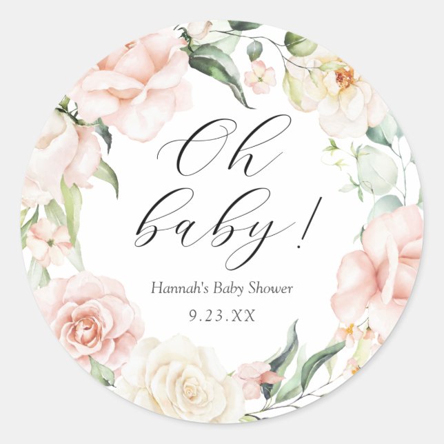 Autocollant rond classique Blush et Greenery Oh Ba (Devant)