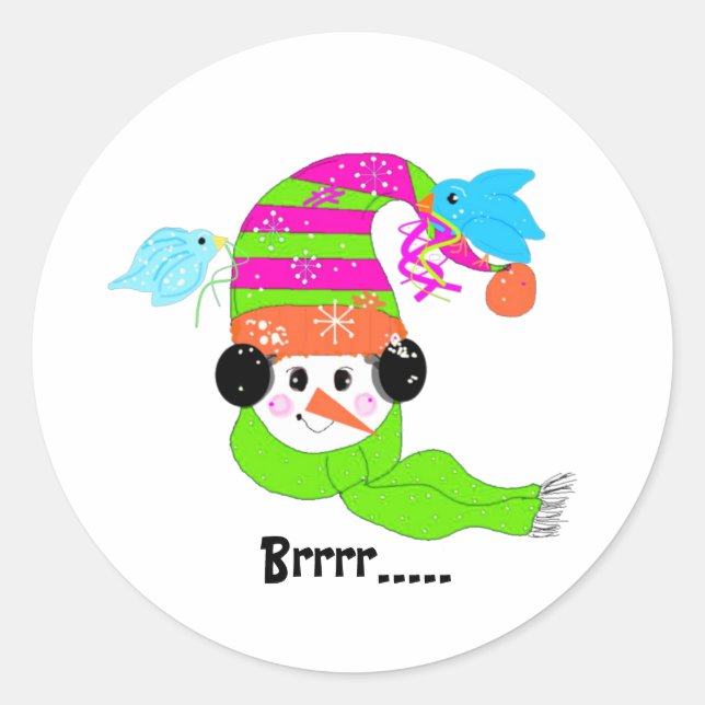 Autocollant rond classique Bonhomme de neige (Devant)