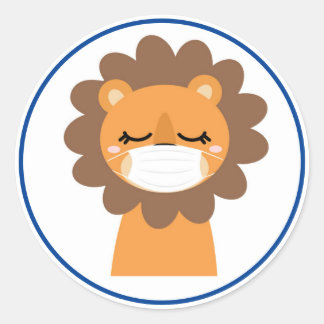 Autocollant rond classique COVID-19 Masque de lion