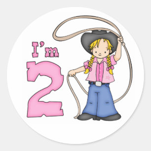 Autocollant rond classique de 2e anniversaire Cowg