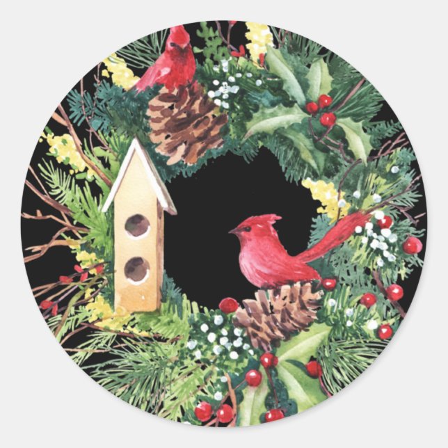 Autocollant rond classique de couronne de Noël à l (Devant)