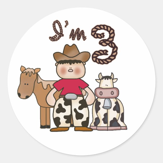 Autocollant rond classique de Cowboy 3e anniversai (Devant)