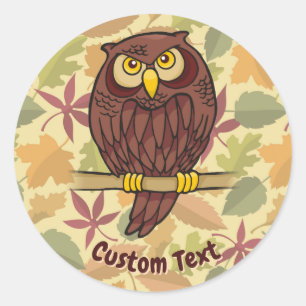 Autocollant rond classique de dessin de hibou