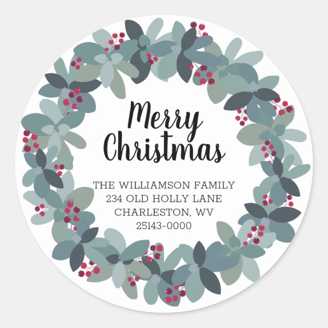 Autocollant rond classique de la couronne de Noël  (Devant)