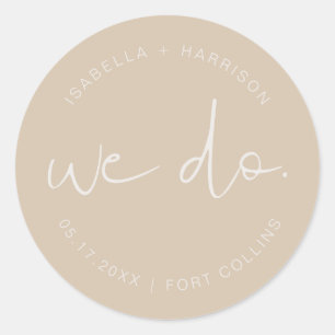 Autocollant rond classique de mariage beige Boho I