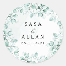 Autocollant rond classique de mariage d'eucalyptus