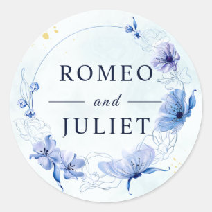 Autocollant Rond Classique de Mariage Floral Aquar