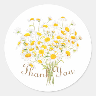 autocollant rond classique fleur marguerite blanch