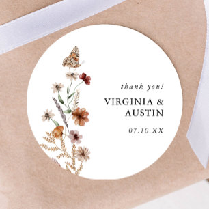 Autocollant rond classique floral Boho blanc