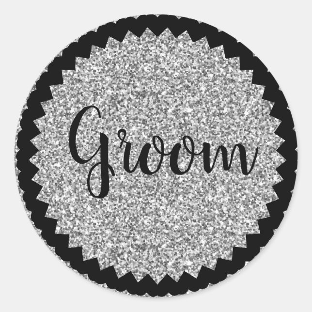 Autocollant rond classique Groom Silver Glitter (Devant)