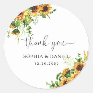 Autocollant Rond Classique Jaune Floral Mariage