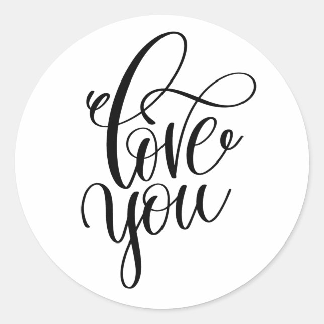 Autocollant rond classique Love You (Devant)