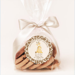 Autocollant Rond Classique Maman et Bébé Girafe Ne