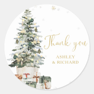 Autocollant Rond Classique Mariage Arbre de Noël