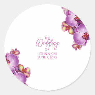 Autocollant rond classique Mariage aux orchidées f
