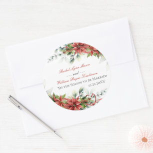 Autocollant rond classique Mariage de vacances Poi