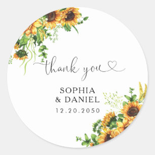 Autocollant Rond Classique Mariage Tournesol