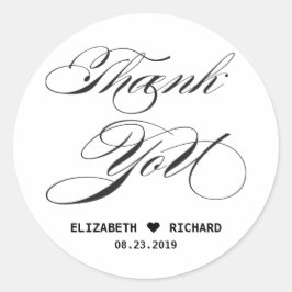 Autocollant Rond Classique Merci Noir Blanc
