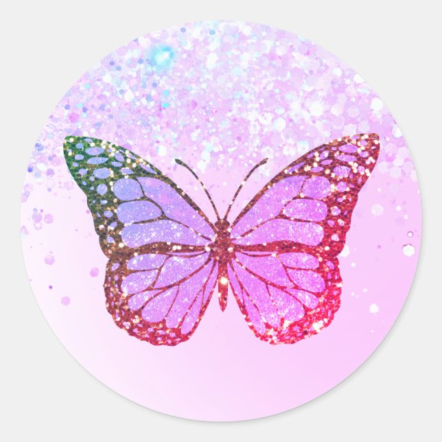 autocollant rond classique papillon violet (Devant)