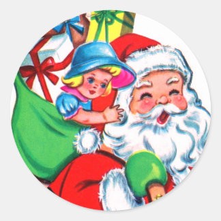 Autocollant rond classique Père Noël RETRO