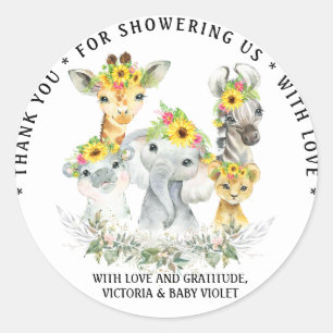Autocollant rond classique pour Baby Shower Sunflo