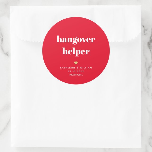 Autocollant rond classique Red Hangover Helper (Sac)